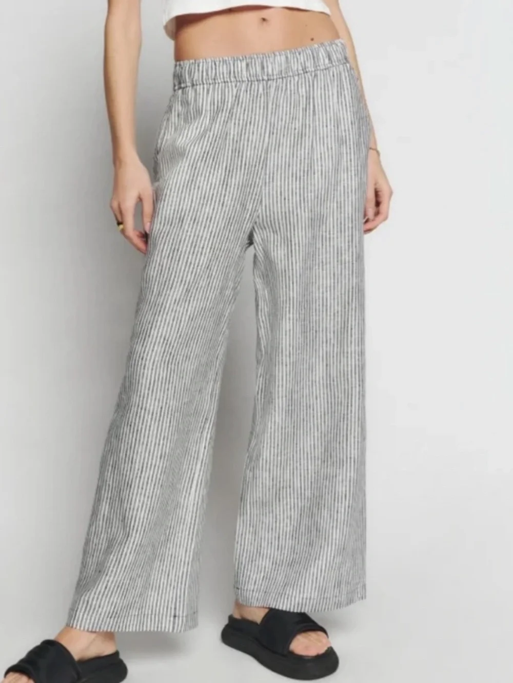 Reformation Ava Linen Pant Vineyard Stripe Petite Small
